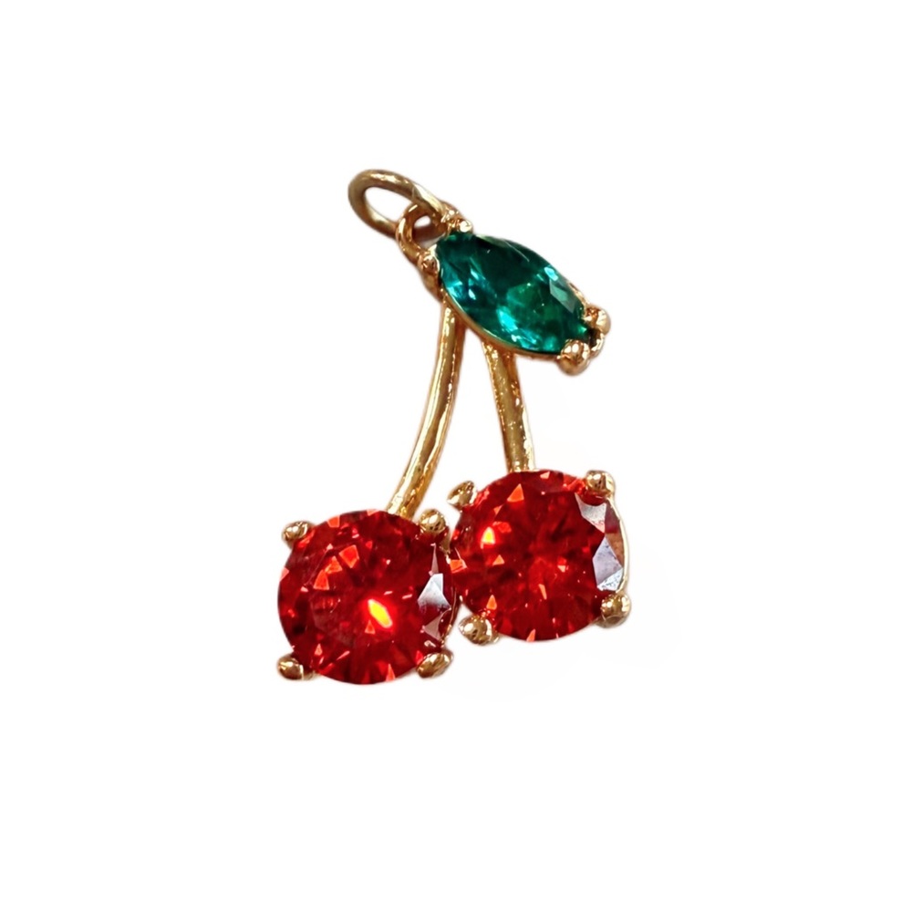 Kate Spade Mini Cherry Charm Gold Tone Rhinestones - Necklace, bracelet